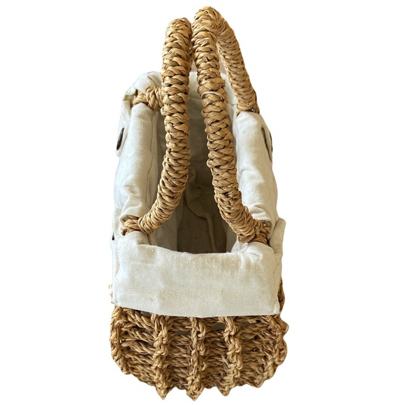 Boho Woven Basket Bag or Caddy with Lining - Picture 4 of 6